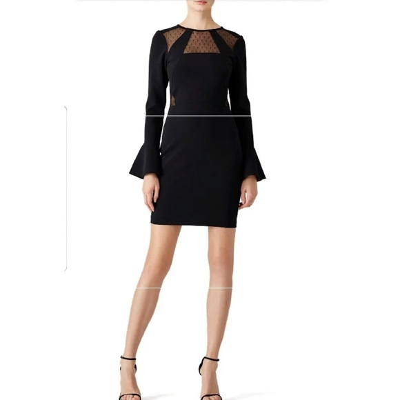 Parker Dresses & Skirts - Parker Illusion Dress Black Bell Sleeve Sheath Mesh Stretch Womens Size XS